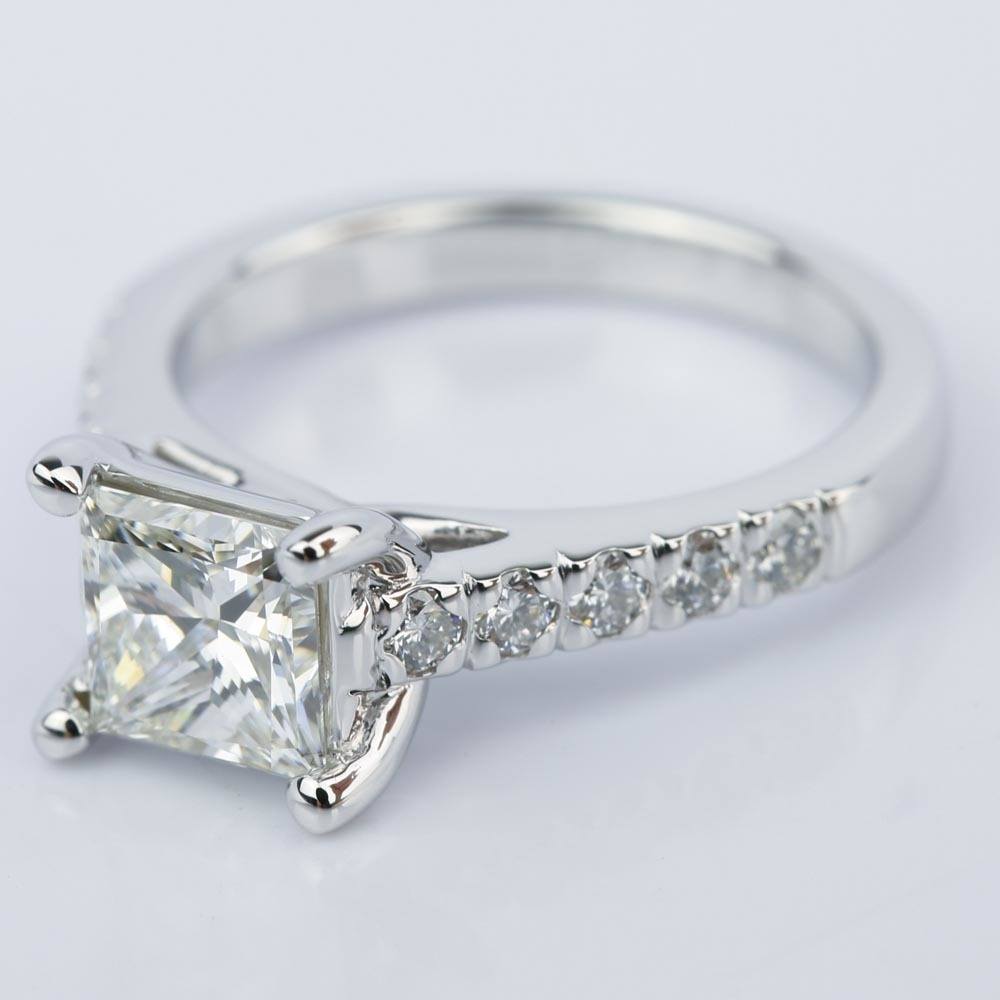 1.1 Carat Princess Cut Diamond Ring With Pave Band