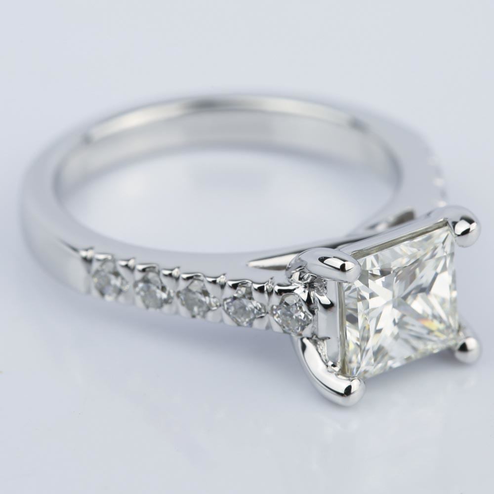 1.1 Carat Princess Cut Diamond Ring With Pave Band