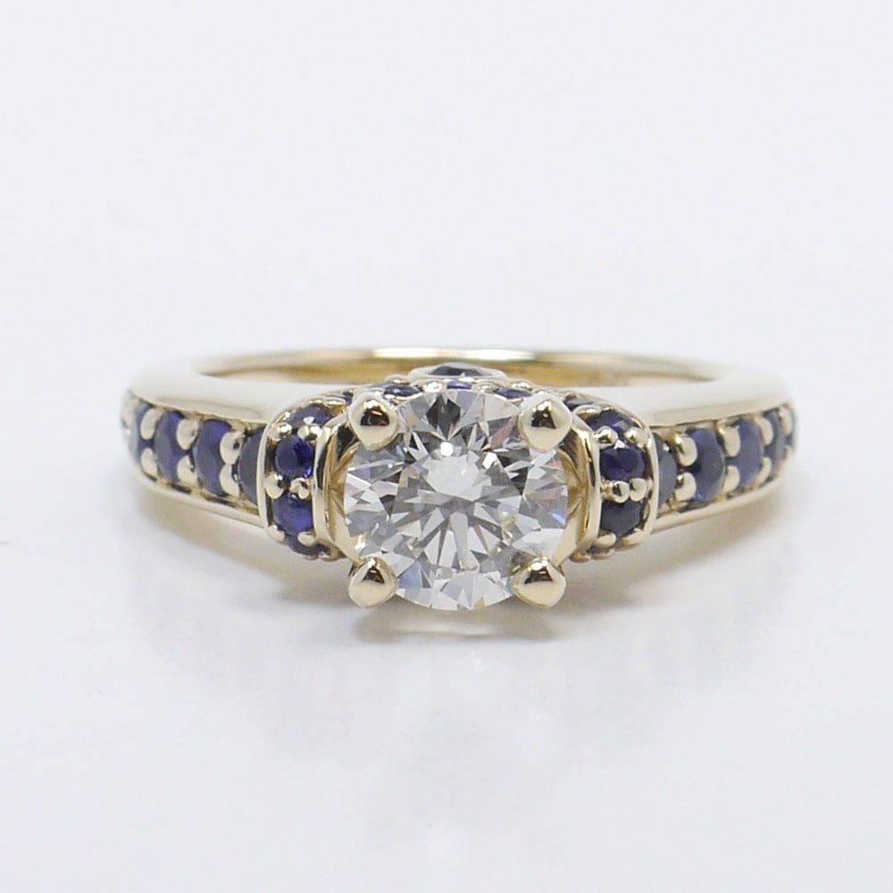 Gold Diamond Ring With Pave Sapphire Band