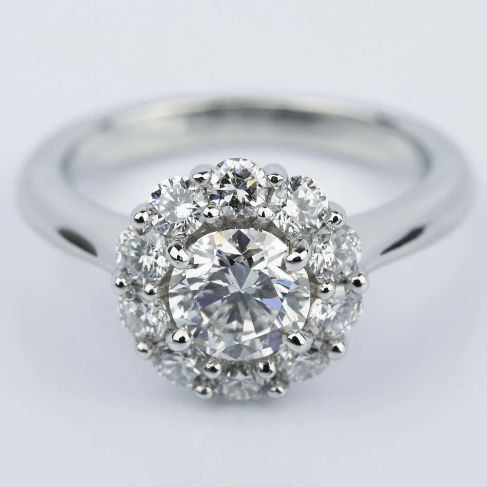 Floral Halo Engagement Ring With 090 Ct Round Cut Diamond 7255