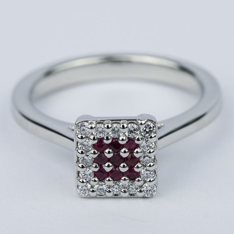 Ruby and Diamond Cluster Engagement Ring in Platinum