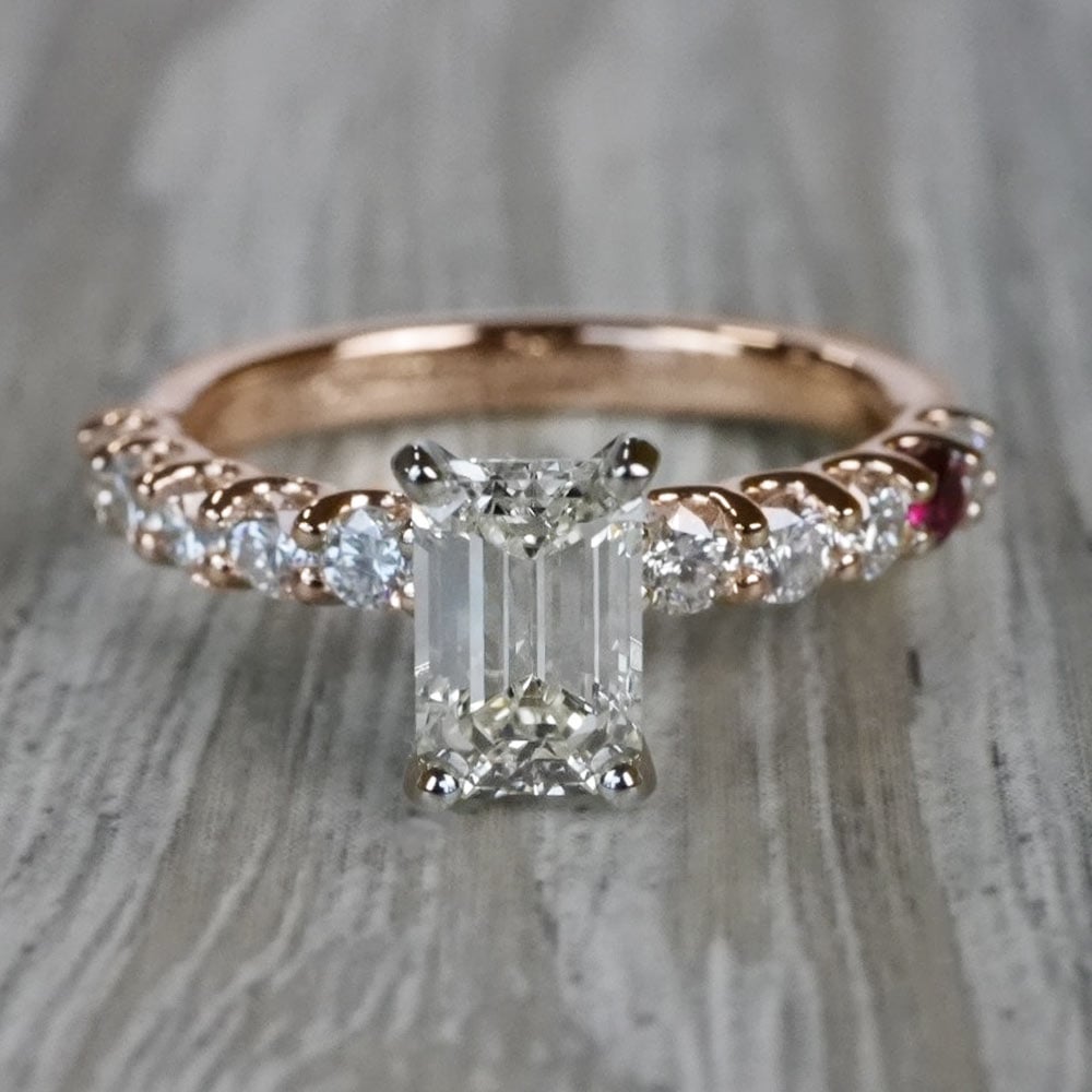 Ruby Gemstone Touch Emerald Cut Diamond Engagement Ring