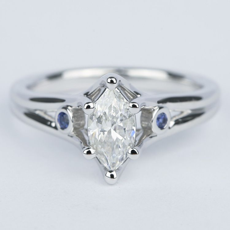 Marquise Diamond Engagement Ring with Sapphire Accents (.70 Carat)