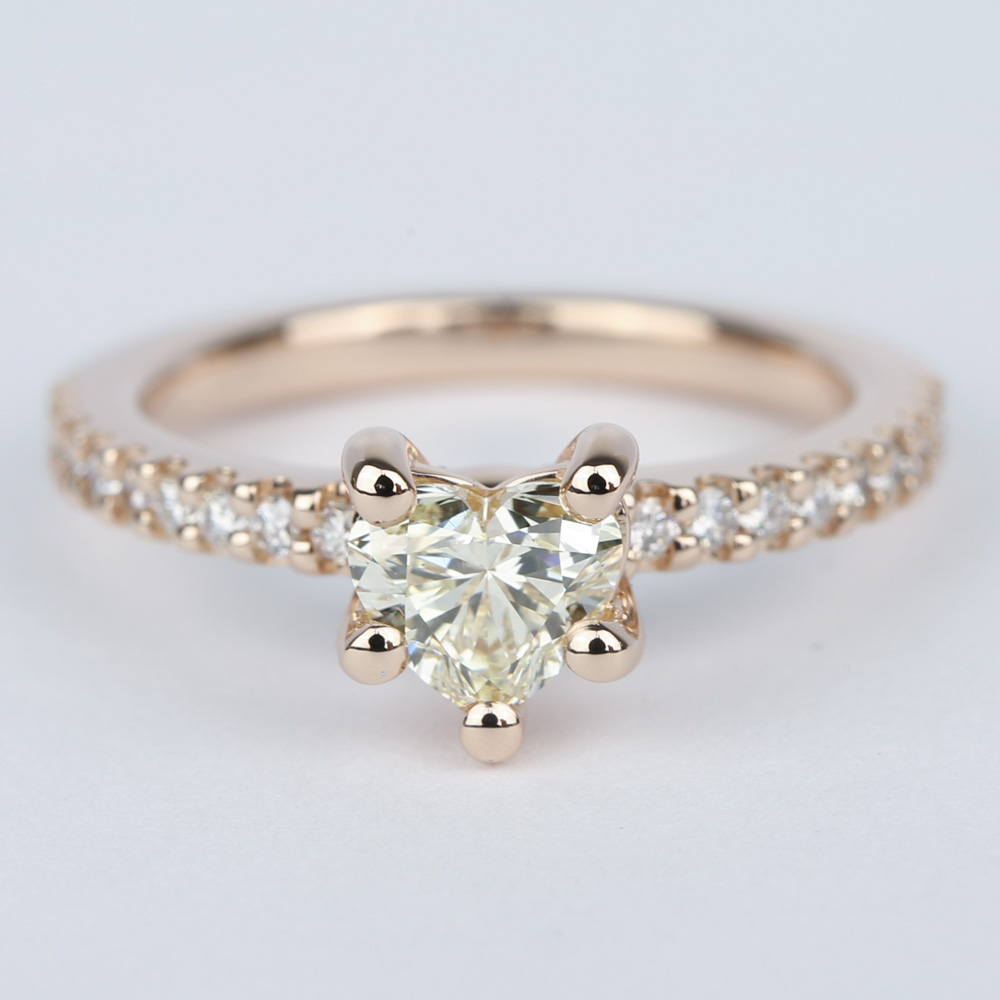 Heart Diamond Engagement Ring with Rose Gold Scallop Pave