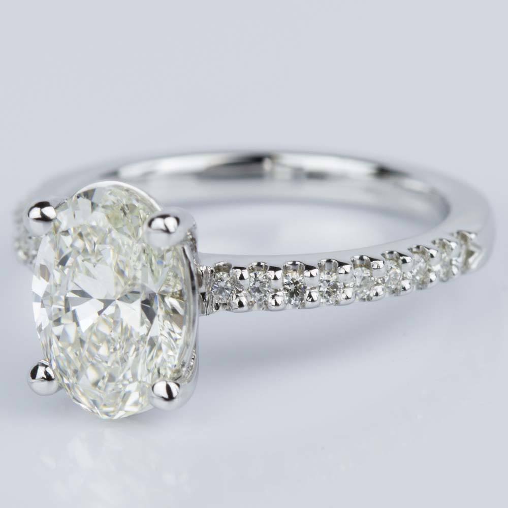 Scallop Oval Diamond Engagement Ring in White Gold (1.74 ct.)