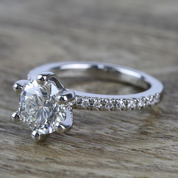 Six Prong Pave Diamond Engagement Ring (1.52 ct.)