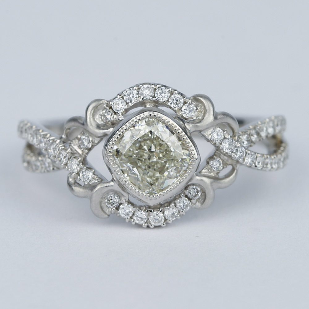 Split Shank Bezel Cushion Diamond Engagement Ring by Parade