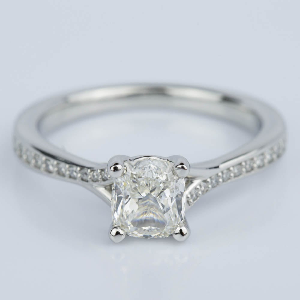 Cushion Cut Diamond Split Shank Engagement Ring