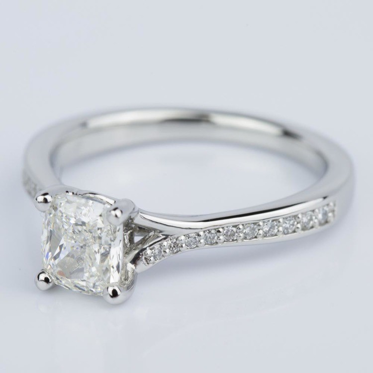 Cushion Cut Diamond Split Shank Engagement Ring