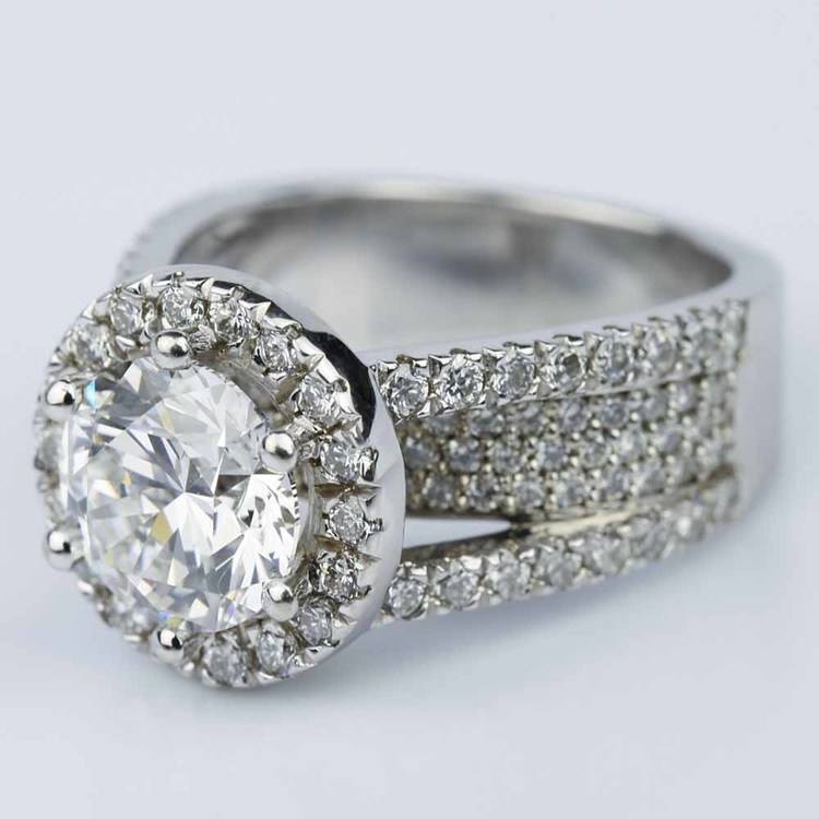 Split Shank Diamond Bridge 2.40 Carat Round Halo Engagement Ring