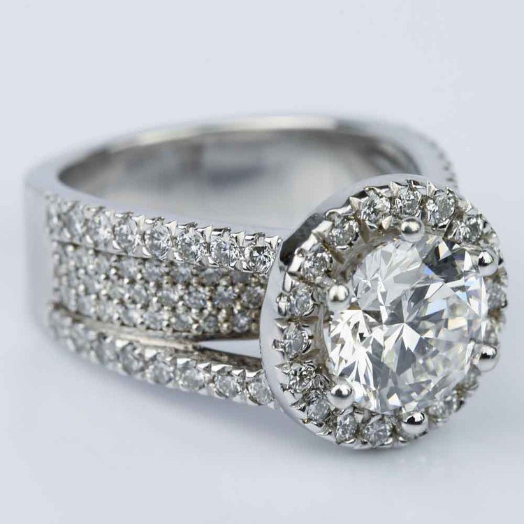 Split Shank Diamond Bridge 2.40 Carat Round Halo Engagement Ring