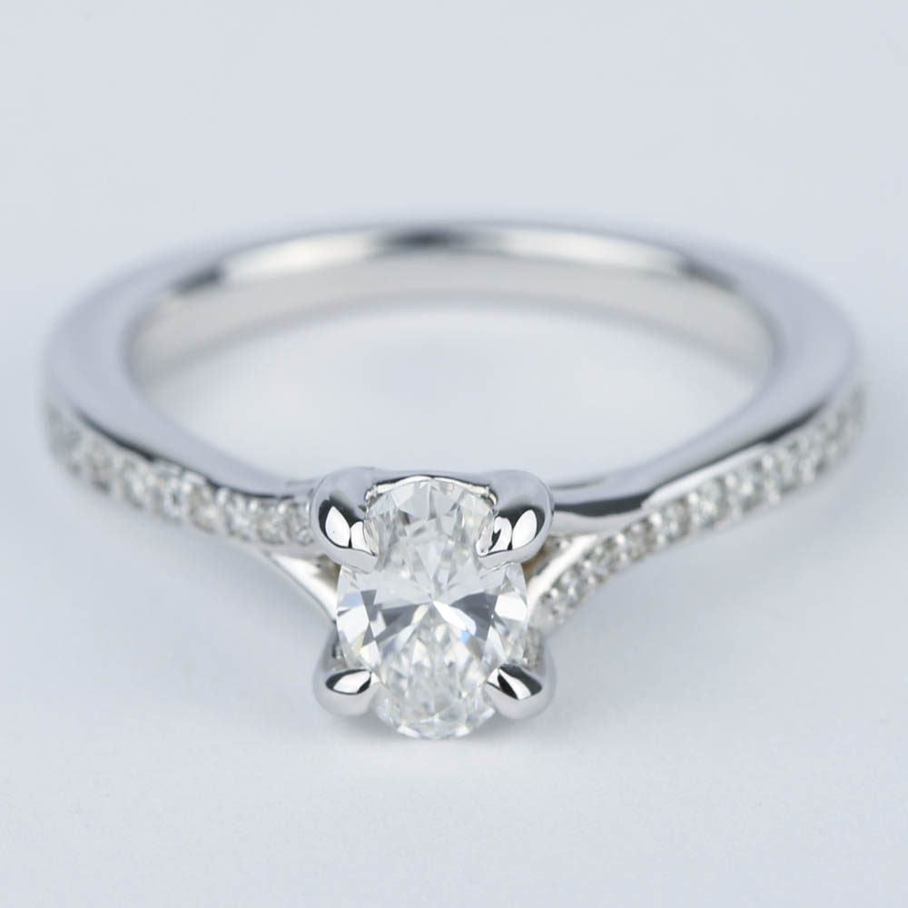 Split Shank Micropave Oval Diamond Engagement Ring (1/2 Carat)