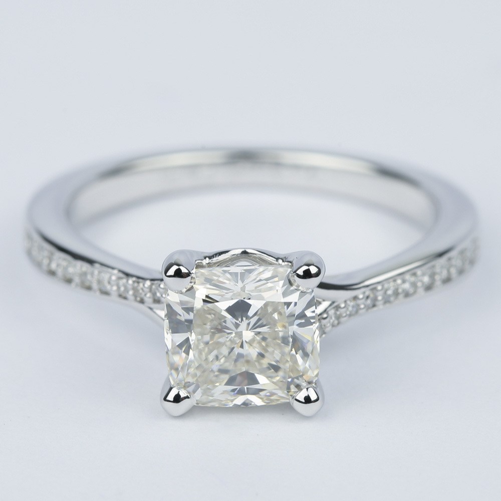 Split Shank Cushion Diamond Micropave Engagement Ring (2 Carat)