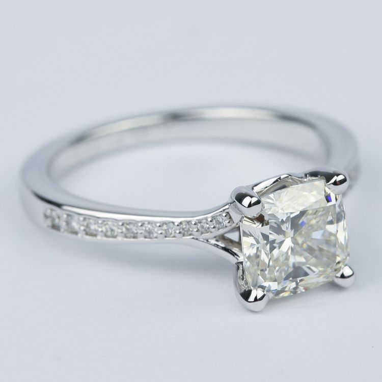Split Shank Cushion Diamond Micropave Engagement Ring (2 Carat)