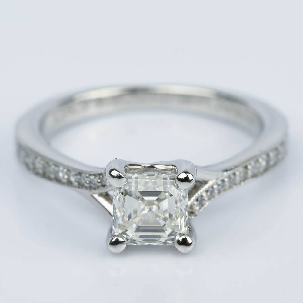 Split Shank Micropave Asscher Diamond Ring with Milgrain (0.95 ct.)