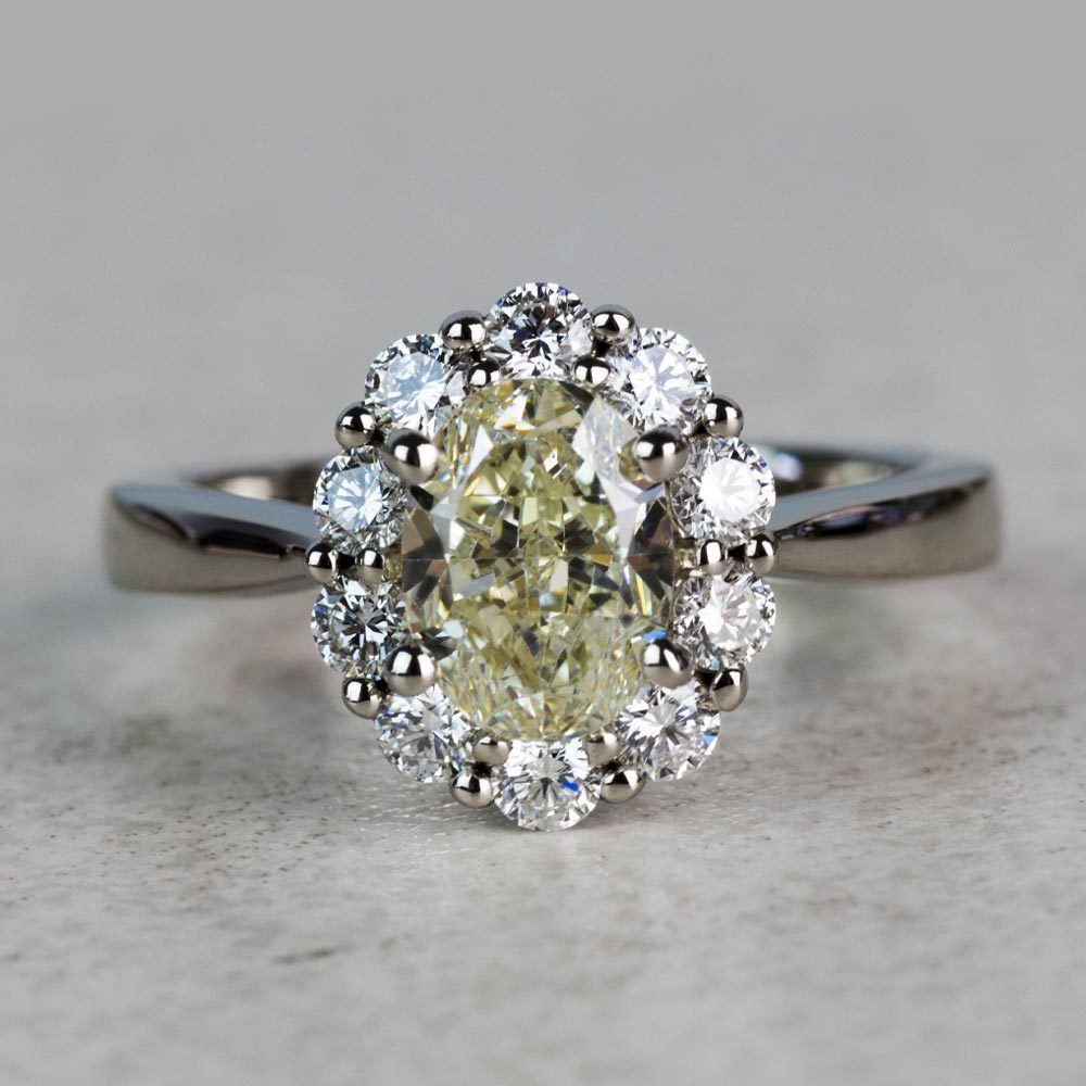 Summer Floral Halo Oval Diamond Engagement Ring