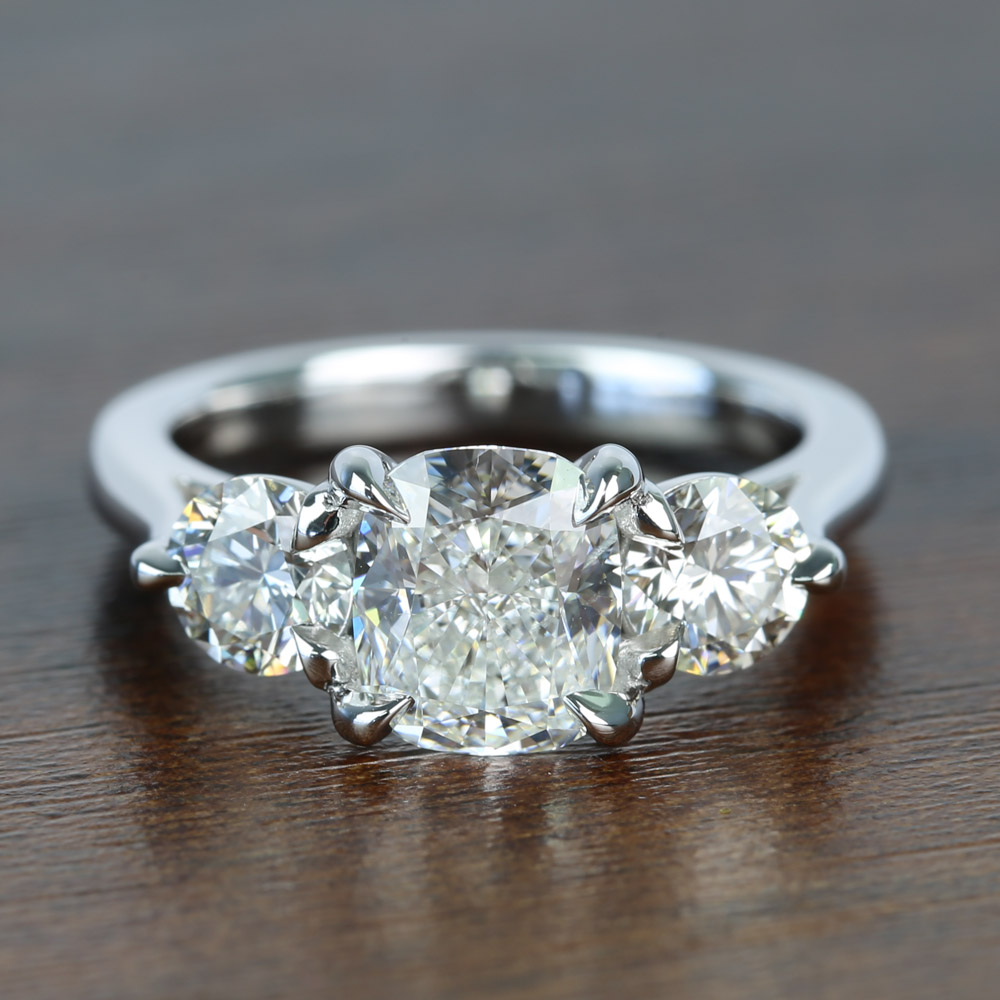 Custom 3 Stone Ring With Cushion Cut 1.72 Carat Diamond