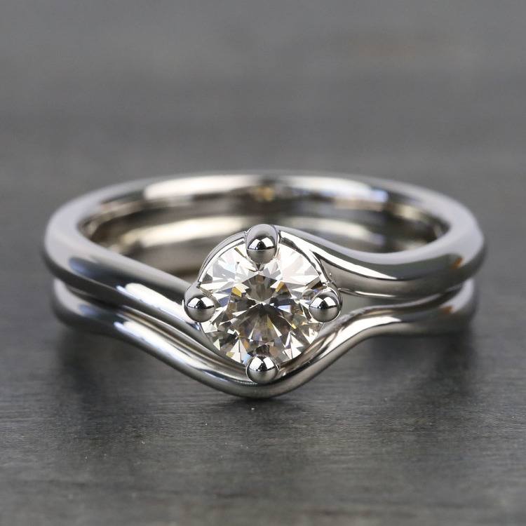 Swirl Style Solitaire Diamond Engagement Ring with Matching Band