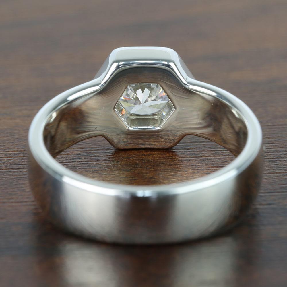 Mens White Gold Diamond Band Ring (Hexagon Design)