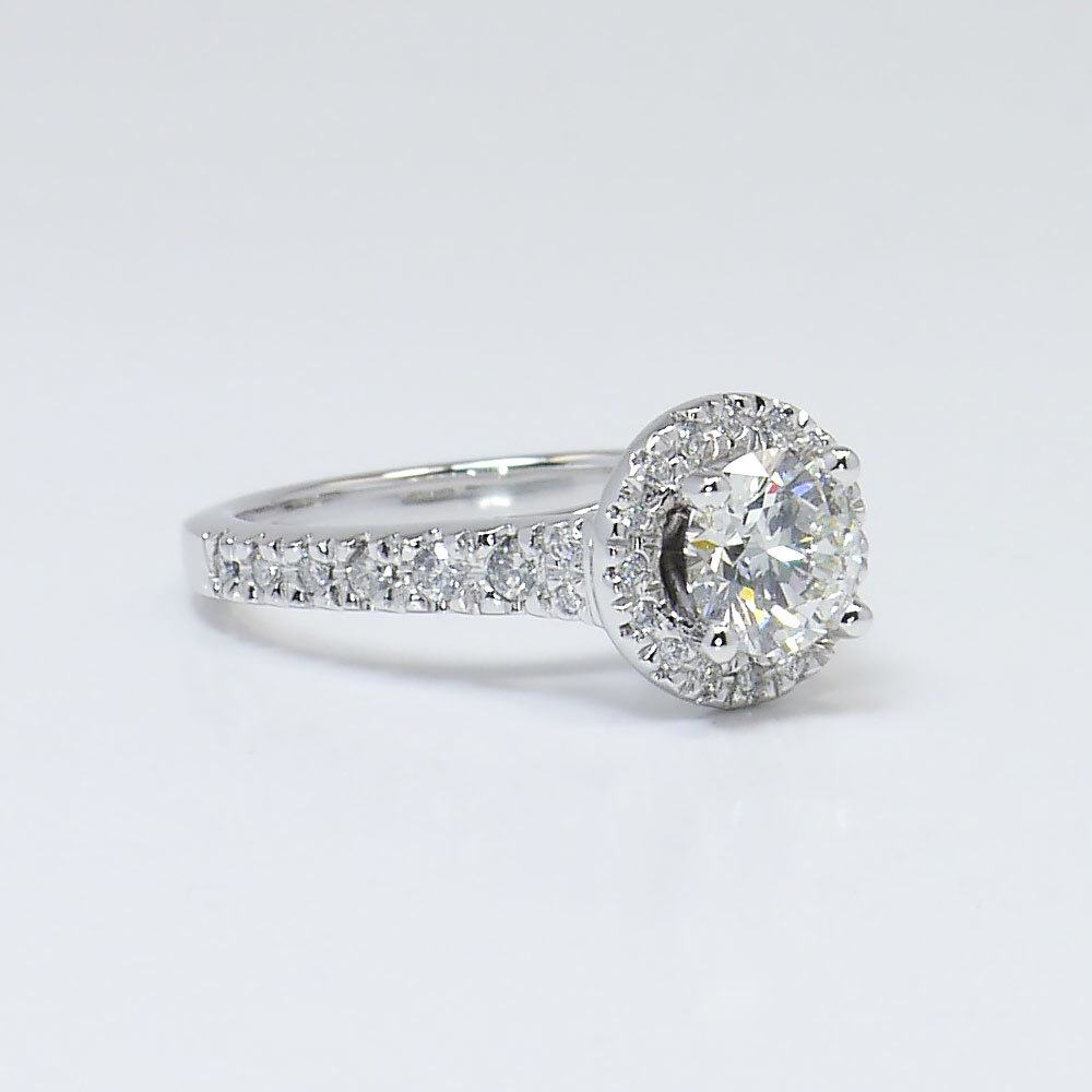 Custom Round Halo Diamond Engagement Ring In 14K White Gold