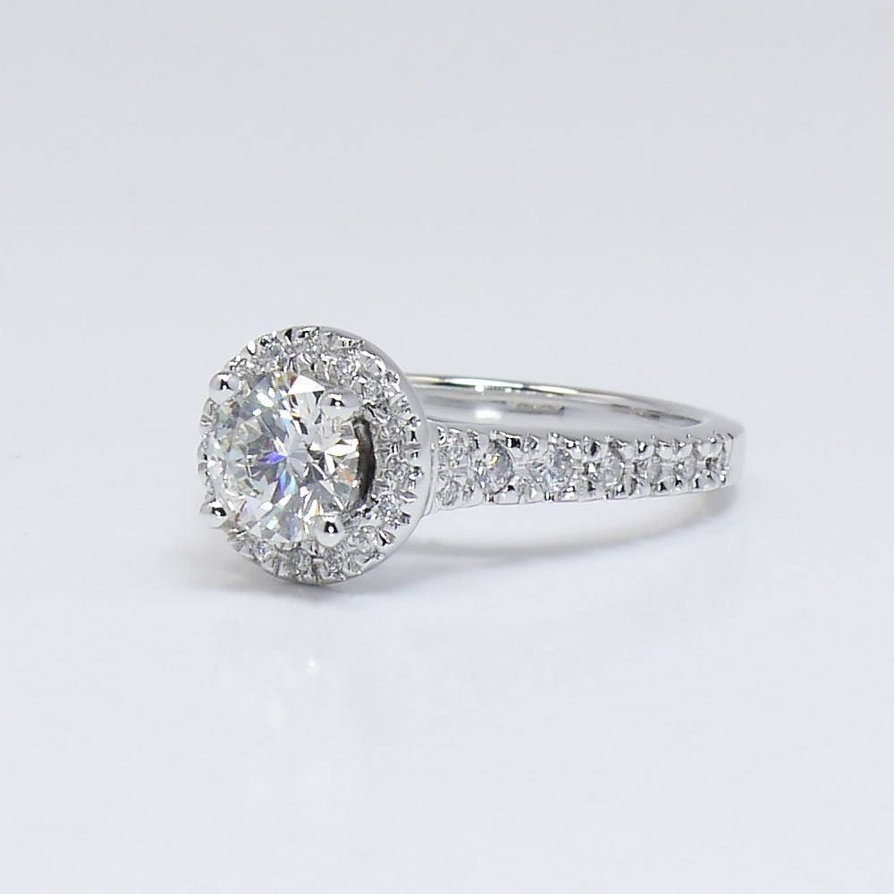 Custom Round Halo Diamond Engagement Ring In 14K White Gold