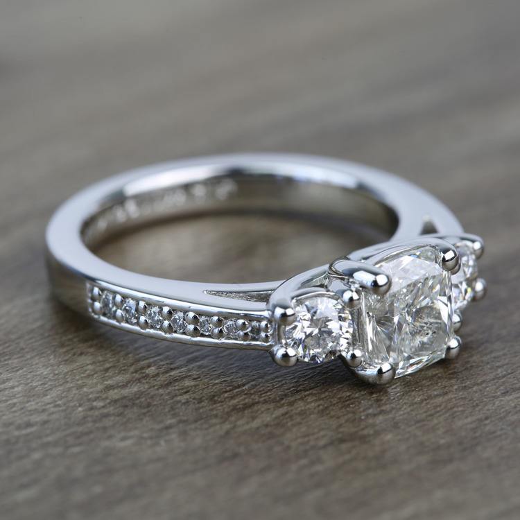 Three Stone 1.51 Carat Cushion Trellis Diamond Engagement Ring