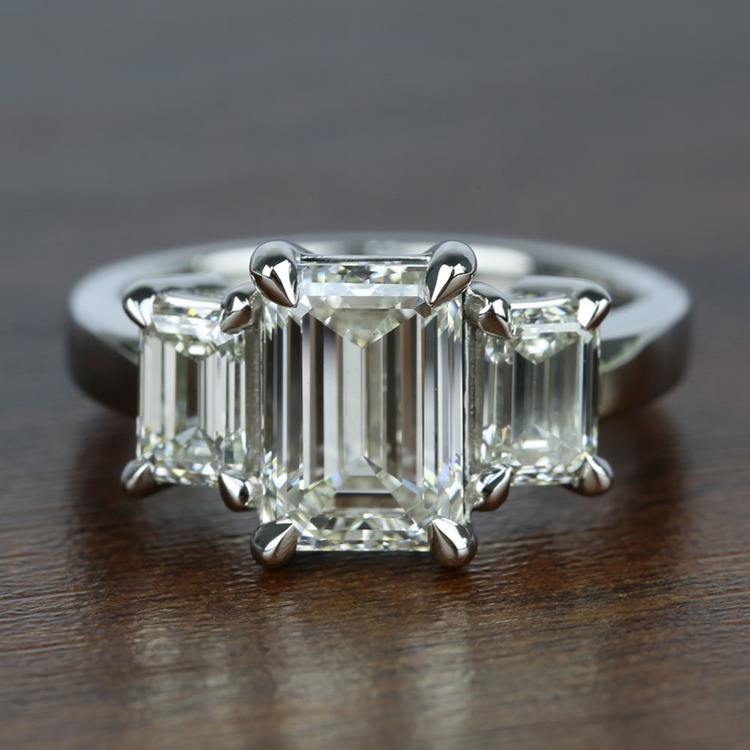 2.5 Carat Emerald Cut Engagement Ring - 3 Stone Design