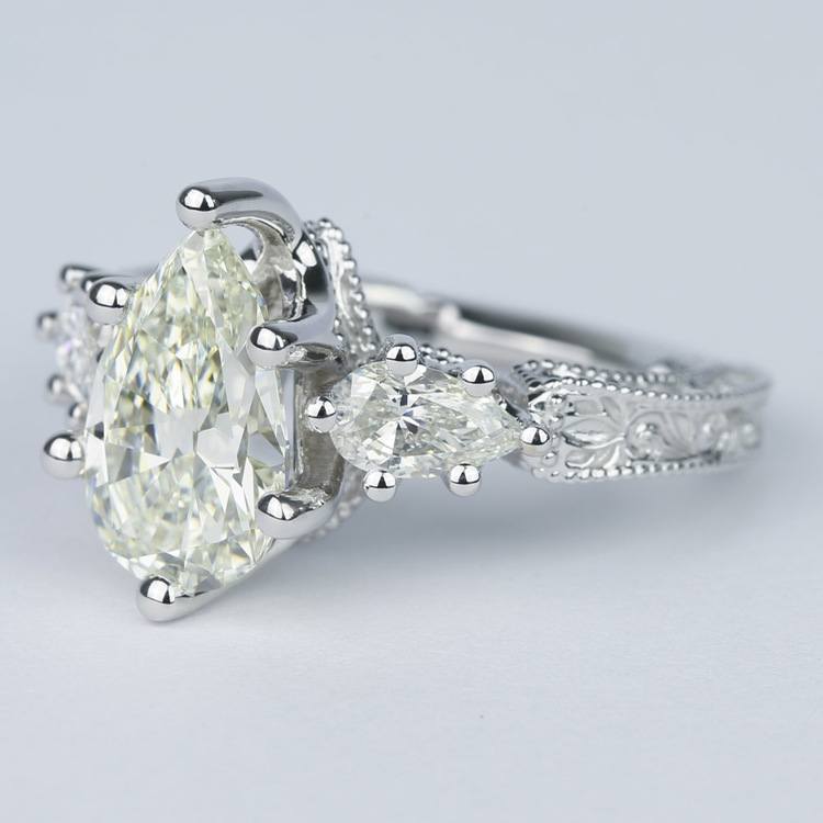 Three-Stone Pear Diamond Vintage Engagement Ring (3 Carat)