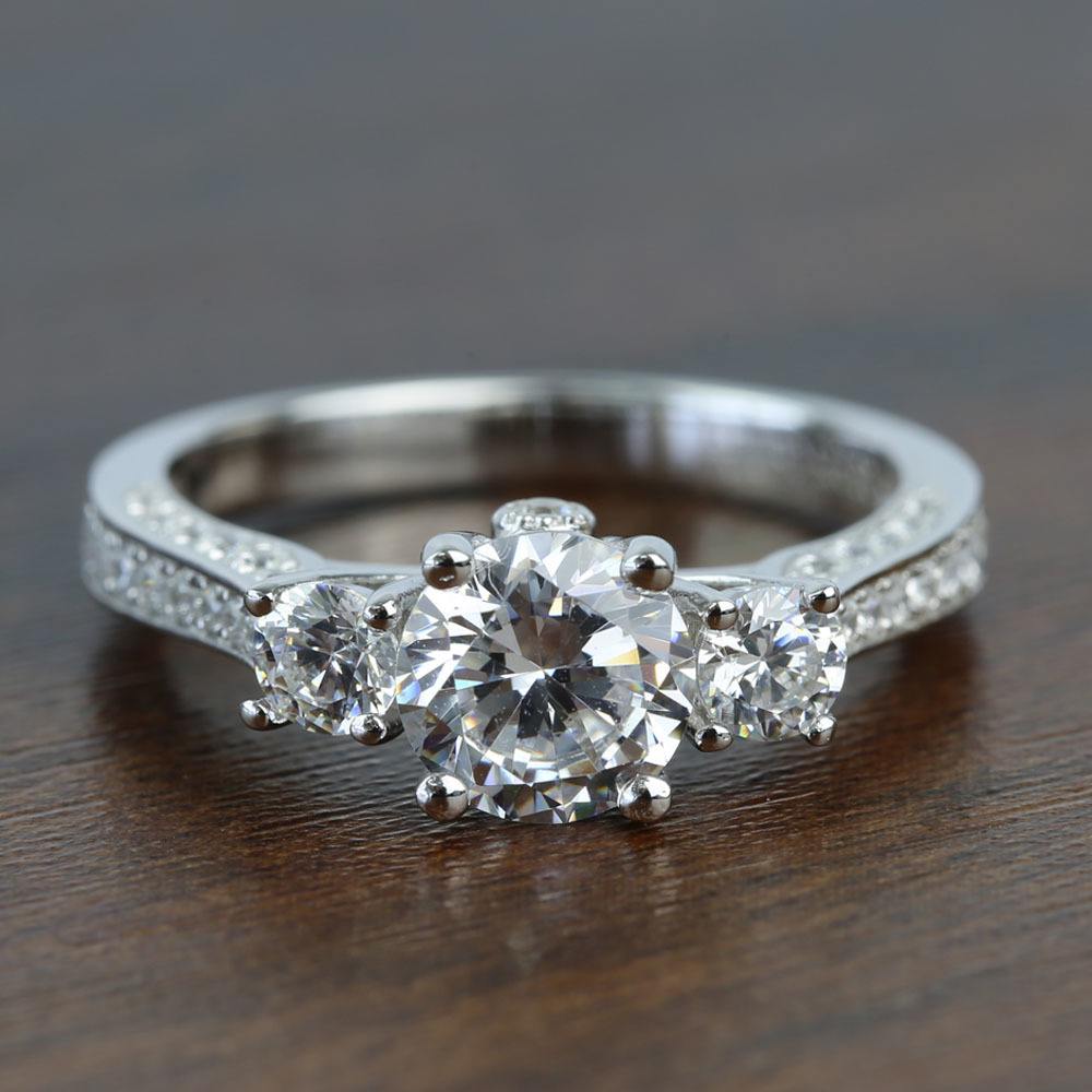 Three Stone Ribbon 1.20 Carat Round Diamond Engagement Ring