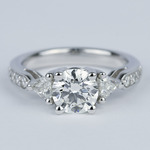 Round Trellis Diamond Engagement Ring with Trillion Side Diamonds