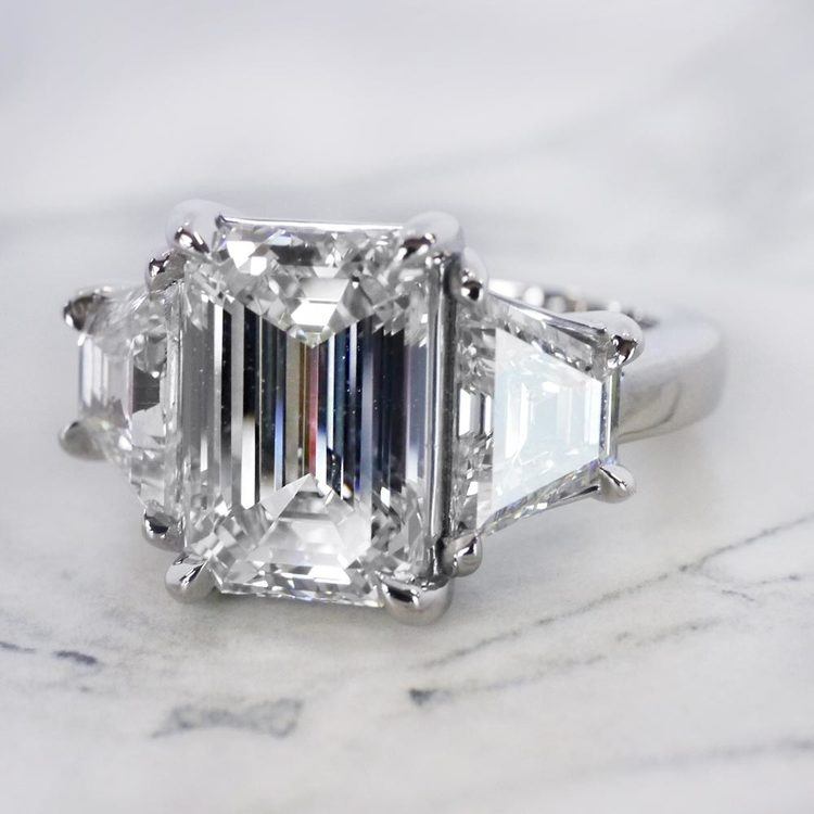 Two Carat Emerald Cut Diamond Ring With Trapezoid Accents