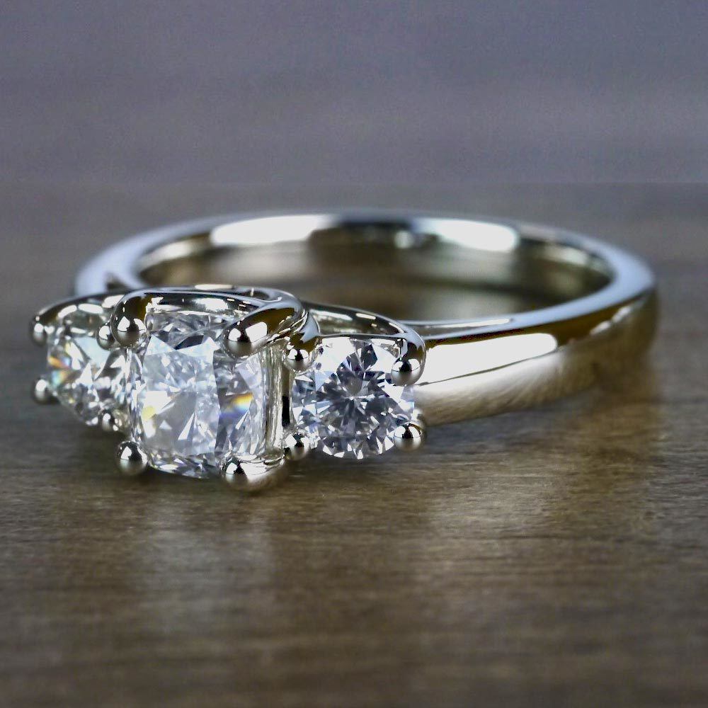 Trellis Three Diamond Cushion Engagement Ring