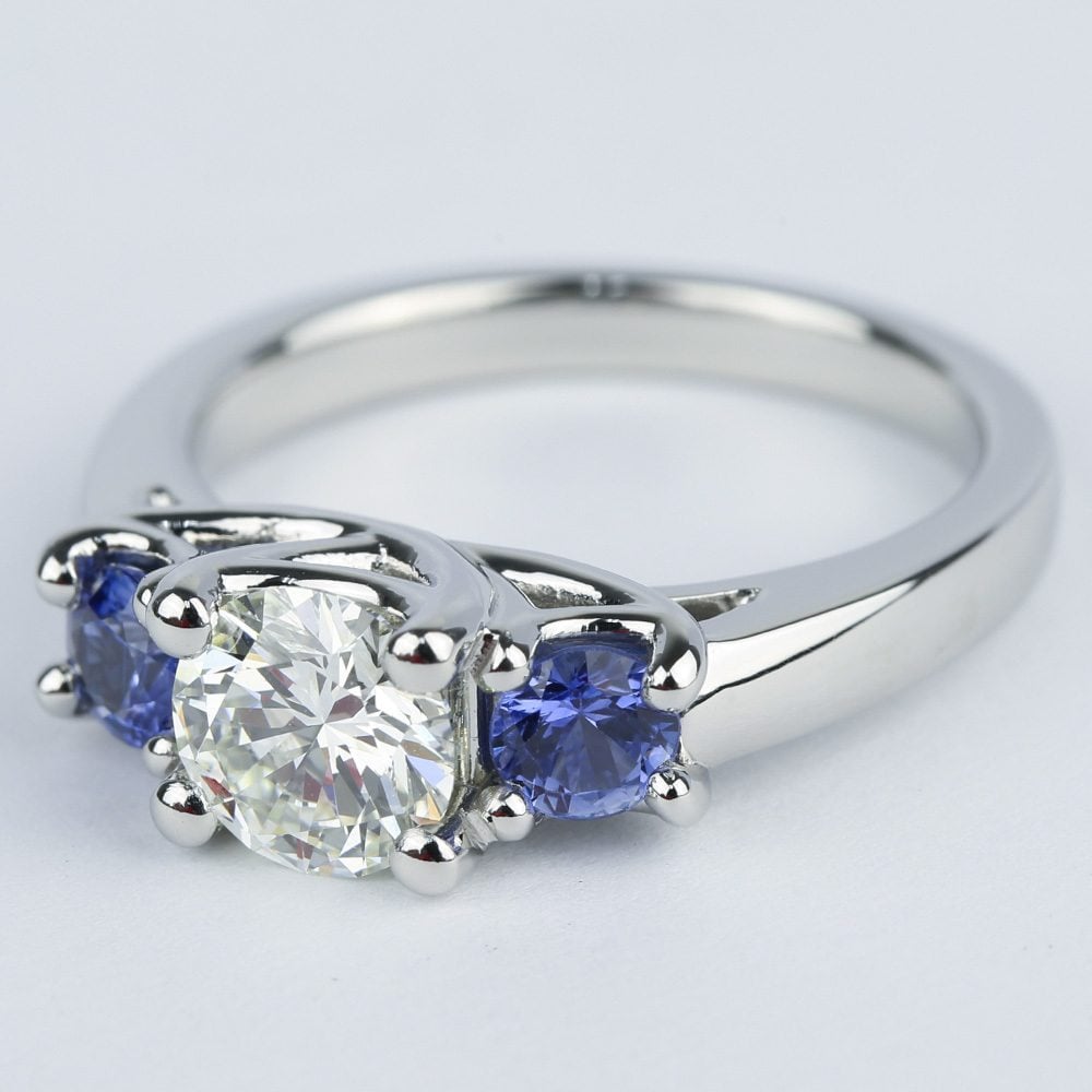 Three Stone Sapphire Engagement Ring And Center Diamond