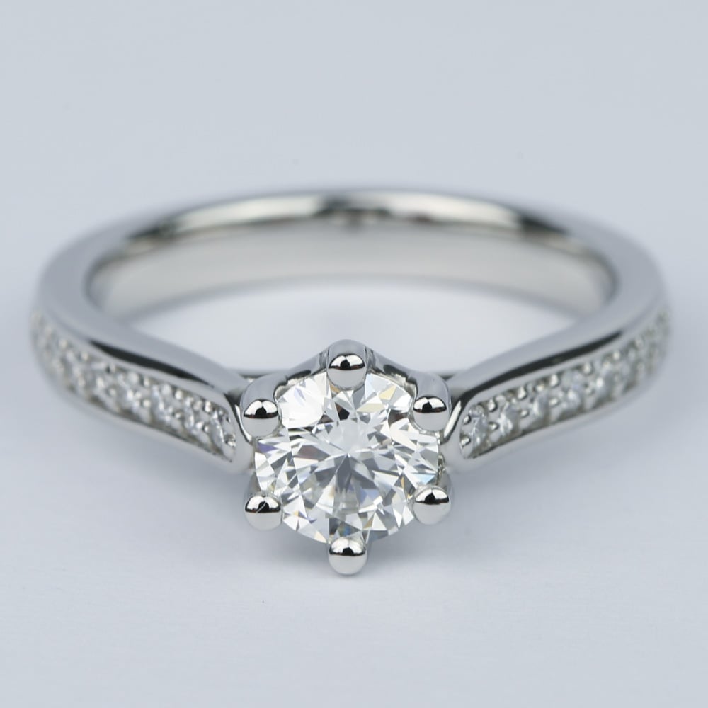 Tulip Diamond Engagement Ring With Pave Band (0.75 Ct)