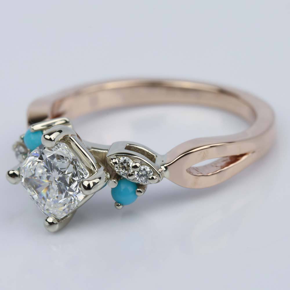 diamond engagement ring with turquoise accents