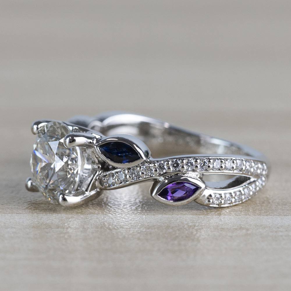 diamond ring with amethyst side stones