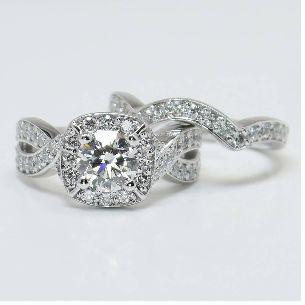 Twisted Halo Diamond Engagement Ring with Matching Twisted Halo ...