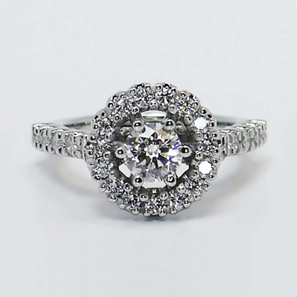 U-Prong Halo Diamond Ring