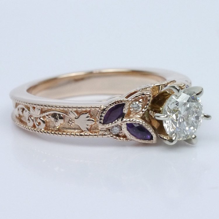 Vintage Diamond and Amethyst Floral Engagement Ring