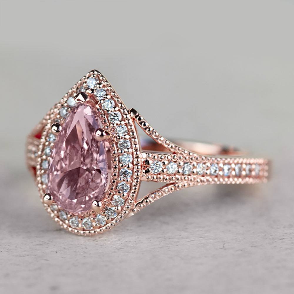 pink diamond pear engagement rings