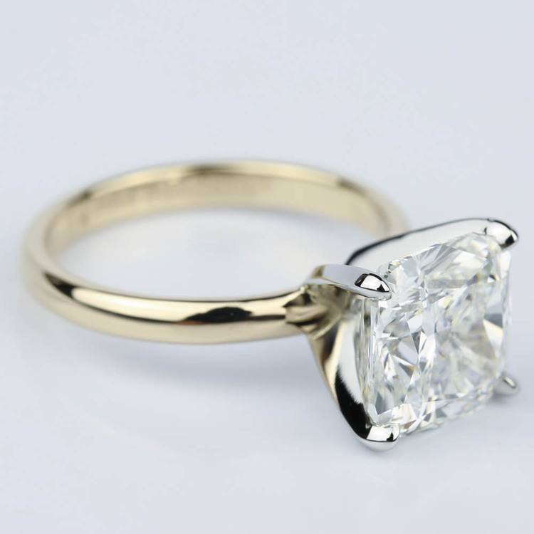 Yellow Gold Comfort-Fit 4.70 Carat Cushion Cut Solitaire Engagement Ring