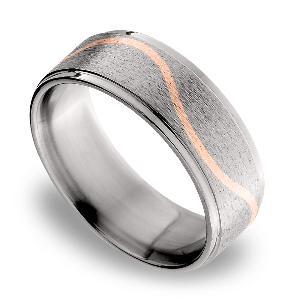 Mens rose gold store and silver wedding band