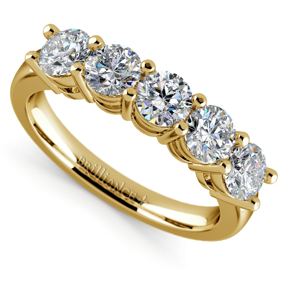 Five Diamond Wedding Ring In Yellow Gold 1 12 Ctw