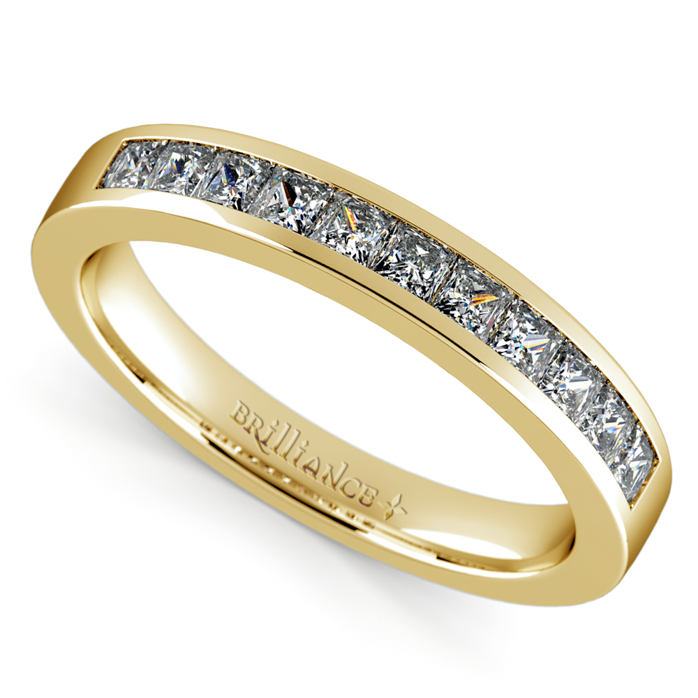 Princess Cut Channel Set Wedding Ring In Yellow Gold