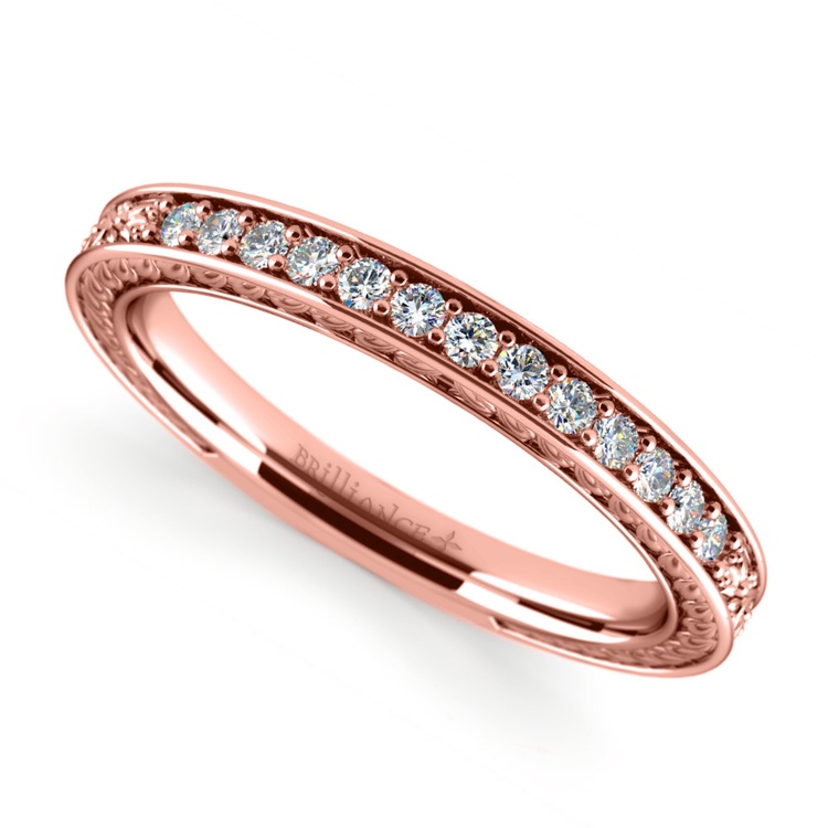 Antique Floral Diamond Wedding Ring In Rose Gold   Antique Floral Diamond Wedding Ring Rose Gold 1 