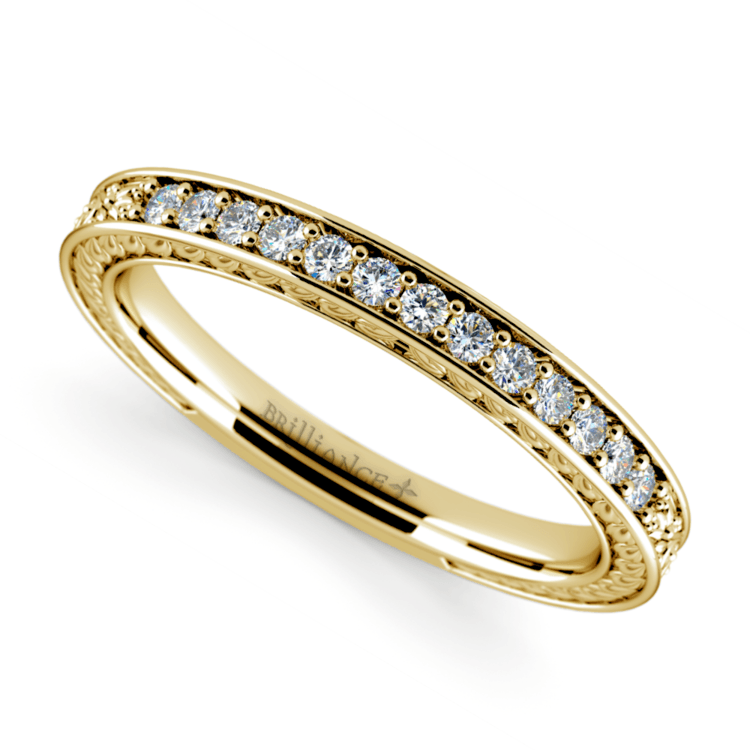  Antique  Floral Diamond Wedding  Ring  in Yellow  Gold 