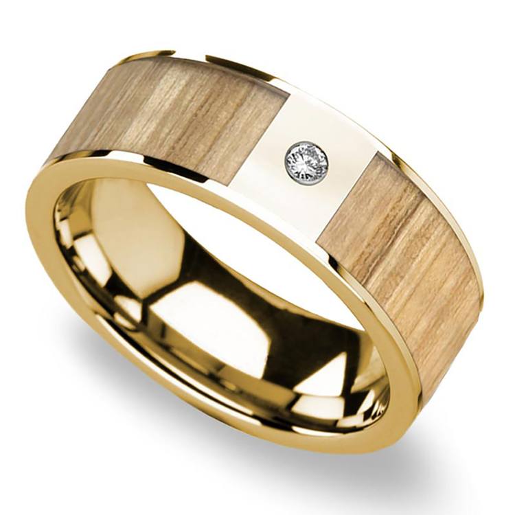 14K Yellow Gold Diamond Mens Band with 