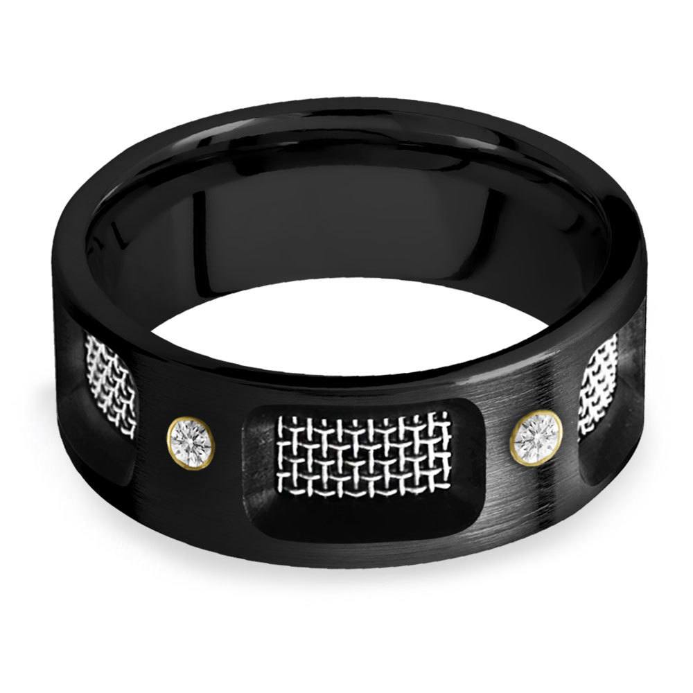 Unique Mens Black Zirconium And Diamond Wedding Ring