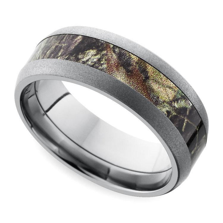 Beadblast Domed Camouflage Inlay Men's Wedding Ring in Titanium