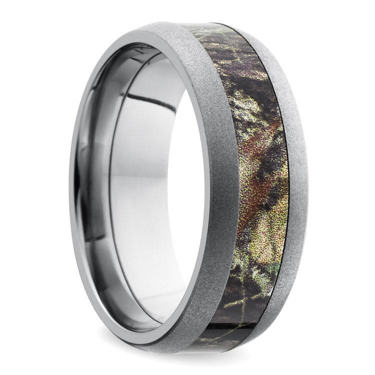 Beadblast Domed Camouflage Inlay Men's Wedding Ring in Titanium